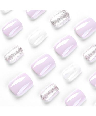 Wearing short purple and white contrasting color stun nail patches sparkling pink nail products nail patches fake nails Jp2606 - Buy Online on SooperMarket.com