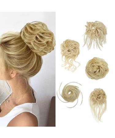 Fulang Hair 5/Pack hair part with rubber band large bun hair part wavy of course art hair hair tie women with hair updos hair extension messy bun hair parts (86h613#)