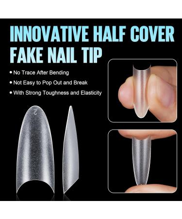TOMICCA Long Oval French Edge Nail Tips - 240pcs Clear Matte False Nails for Acrylic Extensions | Half Cover Artificial Nails in 15 Sizes - Salon Quality - Buy Online on SooperMarket.com