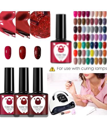 Red Gel Nail Polish Set Glitter Dark Red Burgundy Cherry Red Gel Polish Sets Soak Off LED/UV Lamp Manicure Long Lasting Nail Varnish Kit for Christmas Women Nail Art Salon DIY Home - Buy Online on SooperMarket.com