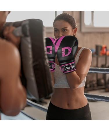 DEFY Marvelous Boxing Gloves - Unisex Leather Training Gloves for Muay Thai, Kickboxing, and MMA - Black/Pink 16oz - Buy Online on SooperMarket.com