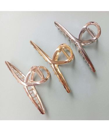 3pcs Metal Strong Hair Claw Clips - Nonslip Large Hair Claw Clip Set for Fashionable Hair Styling - Perfect for Women and Girls with Thin or Thick Hair (Rose Gold, Silver, Gold) - Buy Online on SooperMarket.com