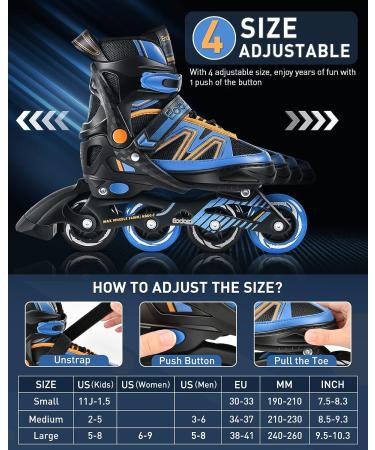 Eodora Kids Inline Skates Adjustable | Boys Girls Roller Blades with Light up Wheels | Indoor Outdoor Fun Flashing Skates | Blue Small (11J-1) - Buy Online on SooperMarket.com