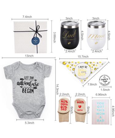 Pregnancy Gifts for First Time Moms Dad  Mommy and Daddy Est 2022 Stainless Steel Wine Tumbler Set with Onesie Baby Socks Drool Bib and Decision Coin - Top New Parents Gifts Idea for Gender Reveal - Buy Online on SooperMarket.com
