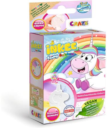 Inkee Foamy Unicorn |Foaming bombing children in unicorn shape bathing ball 60g pink yellow & purple chewing gum fragrance with almond oil 1x foamy unicorn