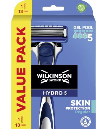 WILKINSON SWORD - Hydro 5 Skin Protection for Men | Moisturising Gel & Precision Trimmer | 1 Handle + 13 Refill Blades