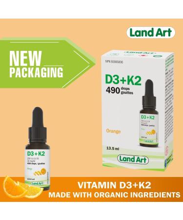 Certified Organic Vitamin D3 & K2 (MK7-Natto) - 490 Drops- Support Your Bones Immune System - Non-GMO - Gluten Free - Made in Canada (13.5 ml (Pack of 1)) - Buy Online on SooperMarket.com