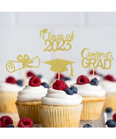 JINGLING Graduation Cake Lids Cupcake Toppers with Graduation Pack of 24 - Glitter Class of 2023 Graduation Cupcake Toppers Diploma Grade Caps Cake Toppers Picks for Graduation Gold - Buy Online on SooperMarket.com