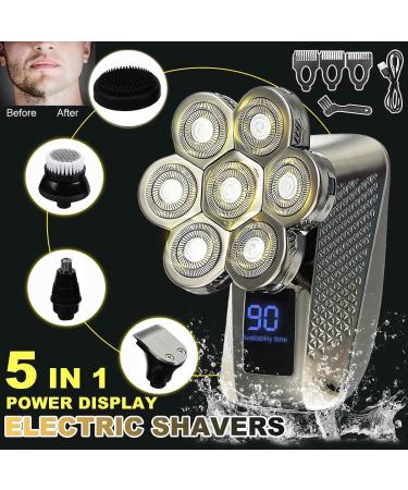 5-in-1 Electric Razor for Men - Rechargeable Bald Head Shaver with 7 Floating Heads Beard & Nose Hair Trimmer and Facial Brush - Buy Online on SooperMarket.com