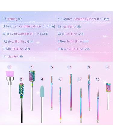 Heemeei 10Pcs Tungsten Carbide Nail Drill Bits Set with 75Pcs Sanding Bands for Acrylic Gel Nails - Professional Manicure Tool for Home Salon - Buy Online on SooperMarket.com