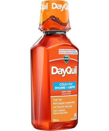 Vicks DayQuil Cold and Flu Medicine Cough Suppressant Nasal Decongestant Pain Reliever Fever Reducer Non-Drowsy Formula 354ml 354 ml (Pack of 1) - Buy Online on SooperMarket.com