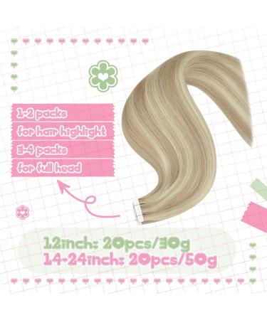 Youngsee Aschblond Tape In Extensions - Real Hair 55cm Invisible 20 Pcs #18/613 - 50g for Gorgeous Highlights - Buy Online on SooperMarket.com