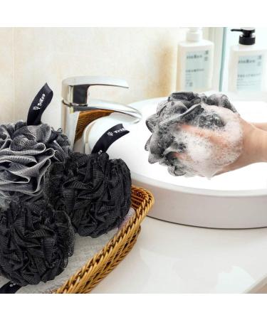 Exfoliating Black Bath Sponge Shower Puff Set for Men and Women - 2 Piece Pack - Buy Online on SooperMarket.com