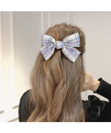 Large Hair Bows for Women Big Bow Hair Clips Plaid Fabric Hairpin Elegant French Hair Barrettes for Thick and Fine Super Fairy Hair Accessories for Women Girls (Blue Purple) - Buy Online on SooperMarket.com