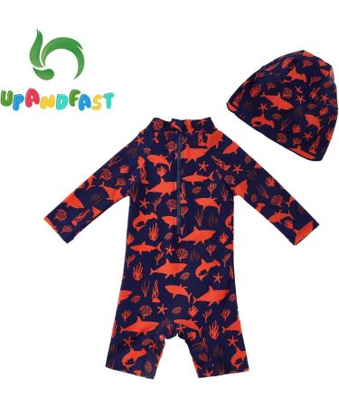 UPF 50+ Red Shark Infant Boy Swimwear One Piece with Sun Hat | 12-18 Months - Buy Online on SooperMarket.com