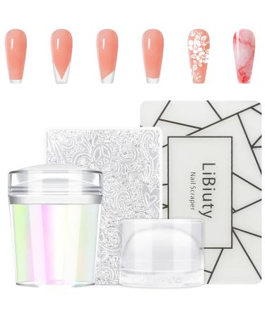 2 nail stamp kit silicone French nails stamp jelly nail stamp nail art stamper clear French nail stamp with 2 scraps for nail nail polish manicure nail stamp DIY creative nail art tools white
