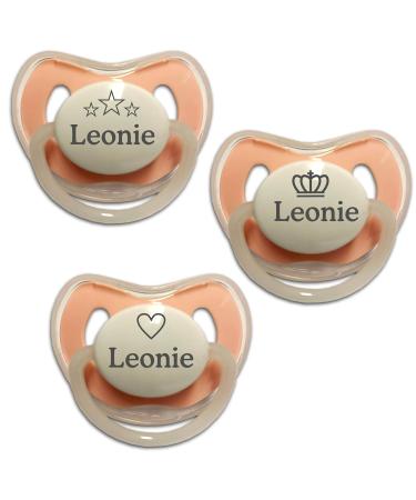 Personalized Baby Pacifier Set - 3-Pack Engraved Silicone Nipple for 6-30 Months | Heart Crown Star Designs & Custom Name - Buy Online on SooperMarket.com