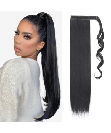 Ponytail Hair Extensions Drawstring Long Hair Straight Black 26 Inches Synthetic Ponytail 100g Fake Ponytail Natural Black for Women