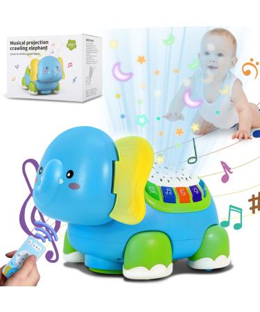 Baby toys music toys with light and star projection elephant crawling toys crawling educational toys for from 6 7 8 9 10 12 months young girls gift blue