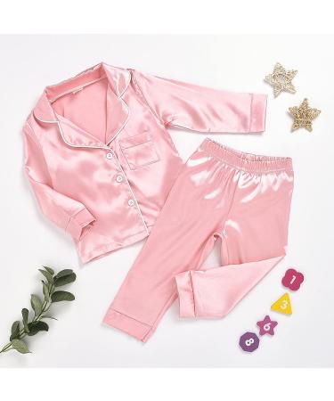 Verve Jelly Kids Satin Pajama Set | Long Sleeve Button Down Sleepwear | 2-Piece Outfit | Pink | 3-4 Years - Buy Online on SooperMarket.com