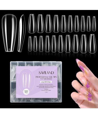 Saviland Clear Coffin Nail Tips- 500Pcs Full Cover Acrylic Press on Nails for Acrylic & Dip Powder Nails - 10 Sizes A-500PCS - Buy Online on SooperMarket.com