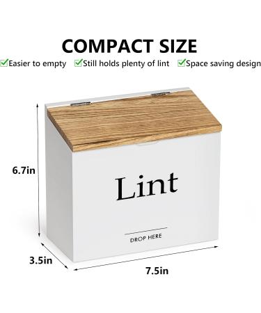 Magnetic Lint Bin for Laundry - Compact Wooden Lint Box with Lid | Rustic Modern Farmhouse Decor - White & Torched Finish - Buy Online on SooperMarket.com
