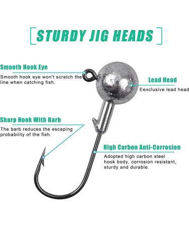 Jig Heads & Angel Hook Set - 30 Stk Rubber Fishing Jig Hooks with Round Jighead for Predatory Fishing | High-Quality Lead Head Hooks - Buy Online on SooperMarket.com