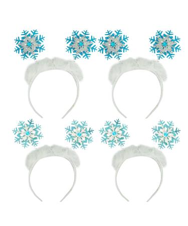 JNAWA 4Pieces Snowflake Headbands Blue Cute Christmas Feather Snowflake Head Boppers Funny Hair Accessories for Women Girls Xmas Party
