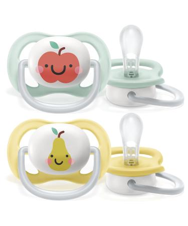Philips Avent Ultra Air Schnuller- 2 Pack BPA-free breathable pacifier for babies from 0-6 months including transport and sterilization box apple/pear (model SCF080/17)