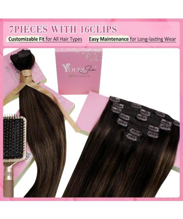 Youngsee Clip-In Ombre Real Hair Extensions - Dark Brown to Middle Brown 35cm 120g (7PCs) - Thick Remy Hair for Women - Buy Online on SooperMarket.com