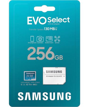 SAMSUNG EVO Select 256GB MicroSDXC Memory Card + Adapter | 4K UHD, Full HD, A2, V30, UHS-I, U3 | Expanded Storage for Android, Nintendo Switch - Buy Online on SooperMarket.com