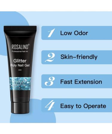 ROSALIND Blue Poly Nail Gel Set - 6 PCS Nail Extensions Gel, Clear Glitter Jelly Poly Nails, White Blue Sparkle Art - 15ML - Buy Online on SooperMarket.com