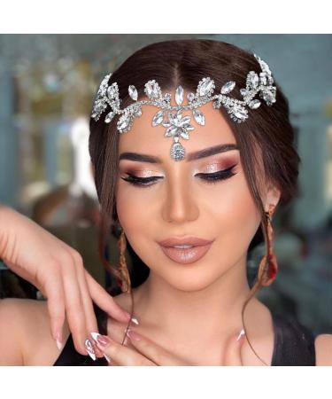 WONRLUA Bridal Headpieces for Wedding  Rhinestone Forehead Headpiece  Wedding Headband Crystal Tiara for Brides