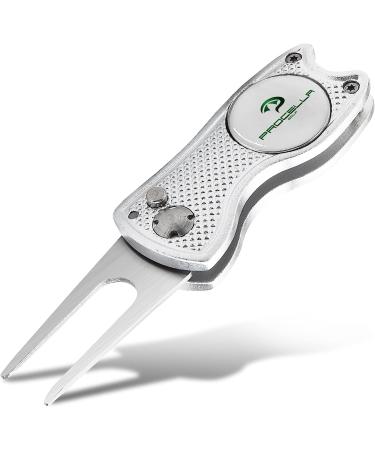 Procella Golf Divot Repair Tool with Ball Marker | Metal Switchblade Style | Multi-Tool for Men and Women - Silver - Buy Online on SooperMarket.com