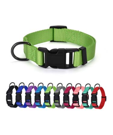 Audwud thick nylon neck band classic adjustable dog collar in several colors suitable for small medium and large dogs 4 sizes M: 37-54 cm neon green
