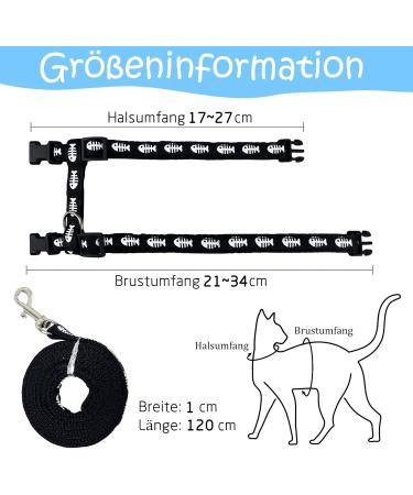 Adjustable Nylon Cat Leash (2 Pieces) - Soft Leash for Kittens Puppies & Rabbits | Marienk fer Print | Black & Blue - Buy Online on SooperMarket.com