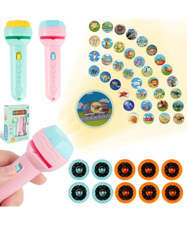 2 PCs flashlights Projector for children projection light Toy slide projector flashlight with 80 animal patterns dinosaurs transport vehicles fruits and digits flashlight light