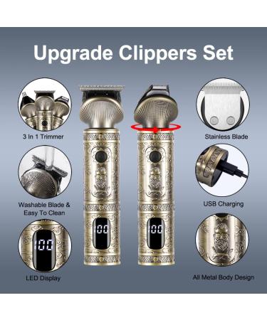 Hatteker Professional Hair Clipper & T-Blade Trimmer Set for Men - Cordless Rechargeable Grooming Kit with LED Display (Gold) | Best International Shipping - Buy Online on SooperMarket.com