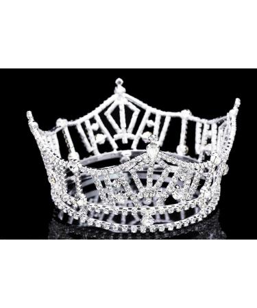 Mid Size 3 Tall Pageant Tiara Crown - Silver Plated Rhinestone Crystal T1016