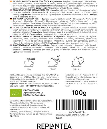 Ayurveda Tea Pitta Organic 100g (50 Cups) | Herbal Loose Leaf Tea with Liquorice Ginger Cinnamom Fennel Mint Cardamom Turmeric REPLANTEA - Buy Online on SooperMarket.com