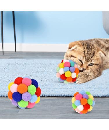 Cat Toy Balls with Bell - Colorful Soft Fuzzy Balls for Indoor Cats and Kittens - Interactive Chewing Toys - 3 Pack - Buy Online on SooperMarket.com
