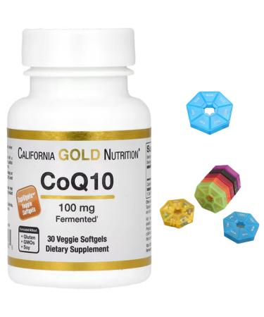 CoQ10 Compatible With California Gold Nutrition 100 mg 30 Softgels + Bonus Pill Organizer Weekly Pill Organizer Mini