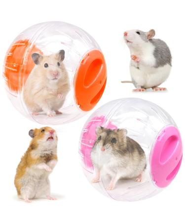 2 Pieces Hamster Ball 12cm Small Animals Dwarf Hamster Ball Transparent Spinning Running Wheel Small Animals Cage Accessories (Red + Yellow)