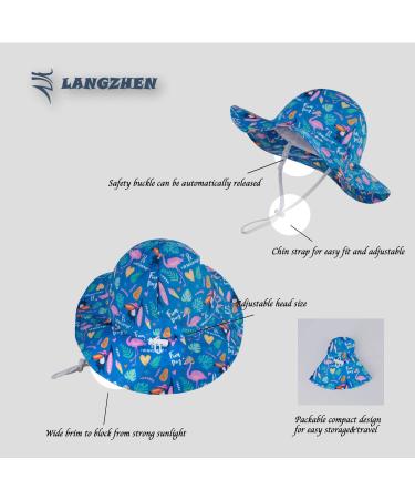 LANGZHEN Baby Girls Sun Protection Hat - Adjustable Toddler Kids Wide Brim Play Hat with Chin Strap - Flamingos and Toucan Design - Blue - 6-12 Months - Buy Online on SooperMarket.com