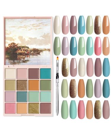 DONG RHYME Solid Gel Nail Polish  Solid Cream Gel Polish Palette  Mud Pudding Nail Art Painting Manicure Kit with Pro Nail Brush  Daily Nude Series Nude Daily