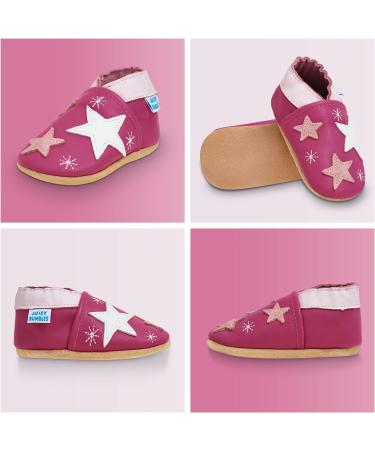 Soft Sole Baby Shoes for Girls and Boys | Leather Toddler Walking Shoes | 0-6 Months | Pink Stars - Buy Online on SooperMarket.com