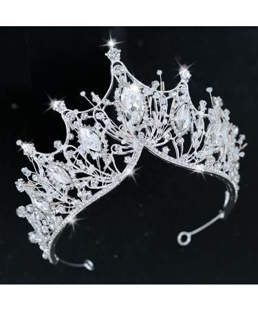 COCIDE Silver Crown for Women Baroque Queen Crown and Tiara for Women Crystal Headband Mermaid Crown Princess Tiaras Hair Accessories for Bride Party Bridesmaids Halloween Costume Cos-play Gift Clear+Silver