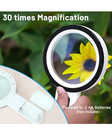 30X Handheld Magnifying Glass with Light - Ideal for Seniors, Reading, Coins, Stamps, Maps, Inspection - Illuminated Magnifier for Macular Degeneration - Buy Online on SooperMarket.com