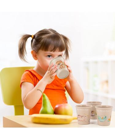Set of 4-4 oz Eco-Friendly Bamboo Cups for Kids with Adorable Children's Art - BPA Free Toddler Smoothie Cup - Shatter Proof Drinking Cups for Bathroom - Open Child Cup - Buy Online on SooperMarket.com