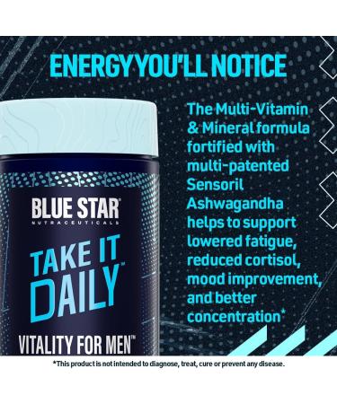 Blue Star Nutraceuticals VITALITY FOR MEN - Multivitamin & Mineral formula for Men who workout w/Ashwagandha and B-vitamins - Energy You ll Notice - 90 Veggie Capsules - Buy Online on SooperMarket.com